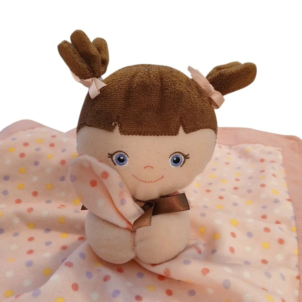 GARANIMALS My Best Friend Security Blanket Lovey Plush Pink Brown Dots Pigtails